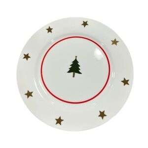 Talbots Christmas Dessert Plate – Gold Stars & Tree Holiday Porcelain